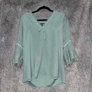 Karl Lagerfeld Paris Sheer Bell Sleeve Bow Neck Blouse Top